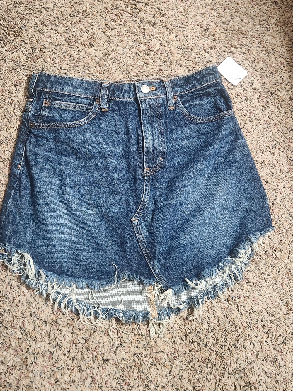 Free People Blue Denim Mini Skirt with Frayed Hem